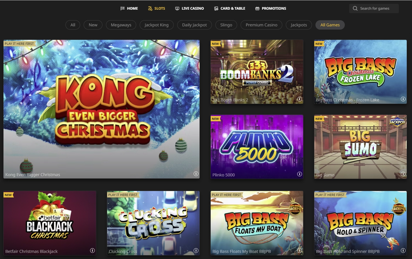 Selection of Betfair Casino games