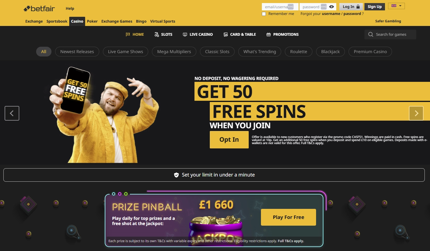 Fresh Betfair Casino lobby preview